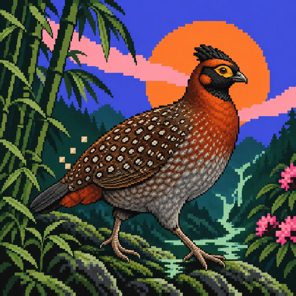 Blyth's Tragopan pixel NFT artwork